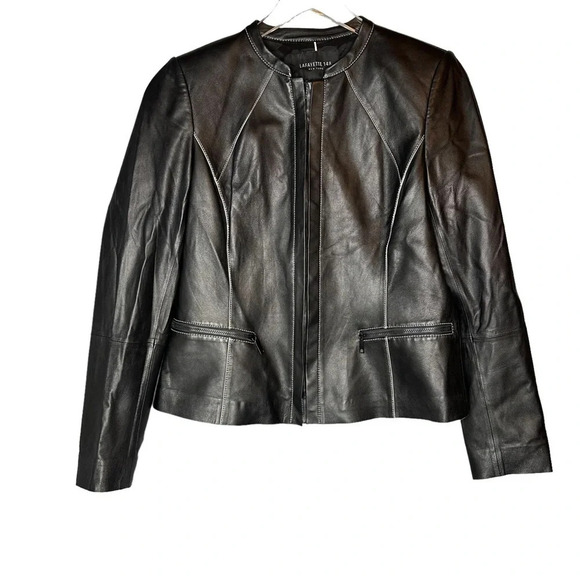 Lafayette 148 Black Fitted Leather Jacket. Sz: 6 - Picture 1 of 8